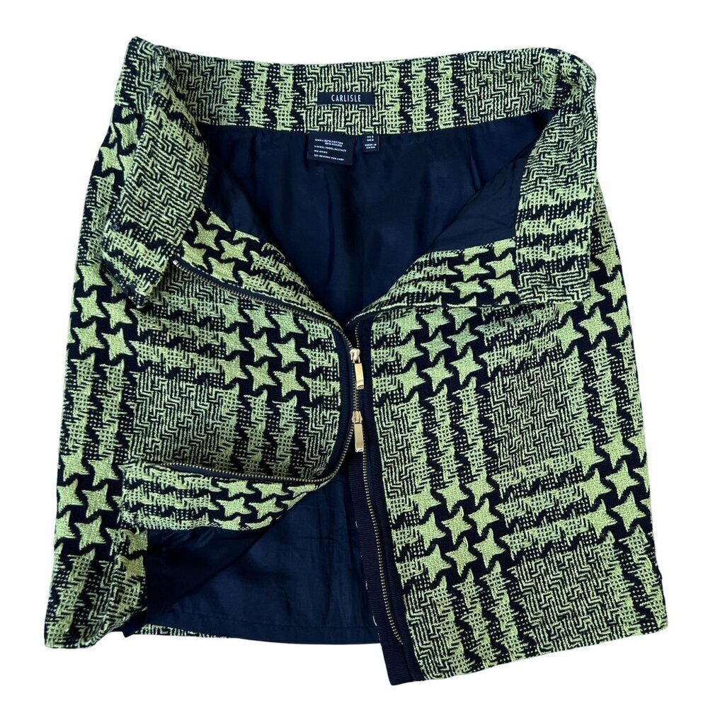 Carlisle Womens 6 Green Black Star Houndstooth Windowpane Plaid Academia Skirt